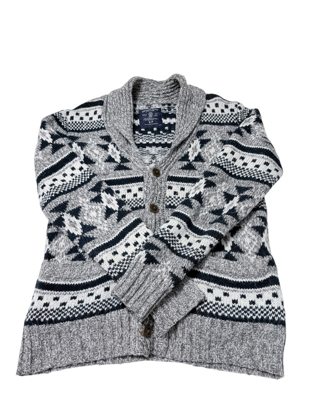 American Eagle Outfitters Nordic Knit Cardigan Y2K Gray Wool Sweater Sz S - Picture 5 of 12